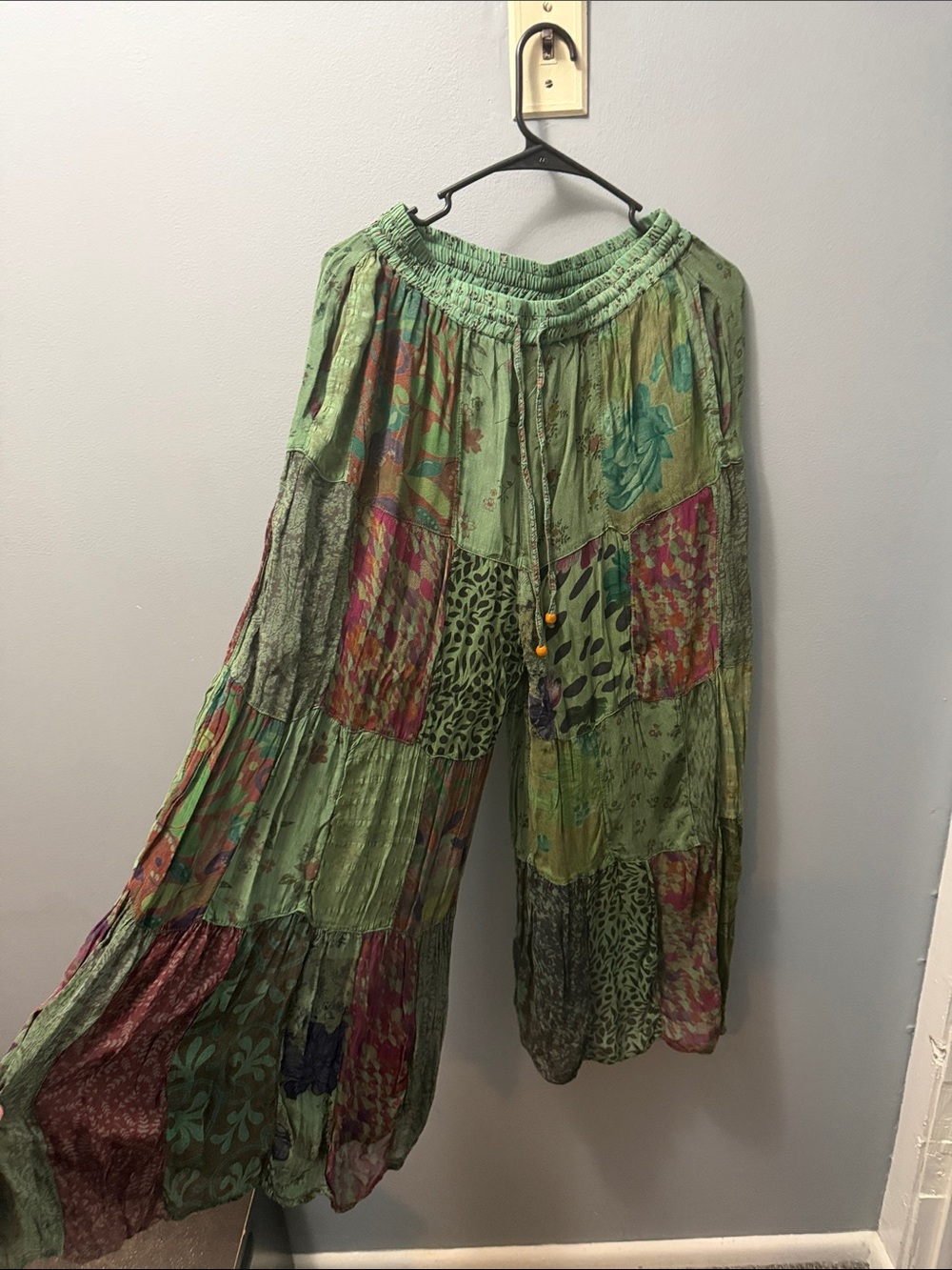 Bohemian Wide Leg Patchwork Pants in Green